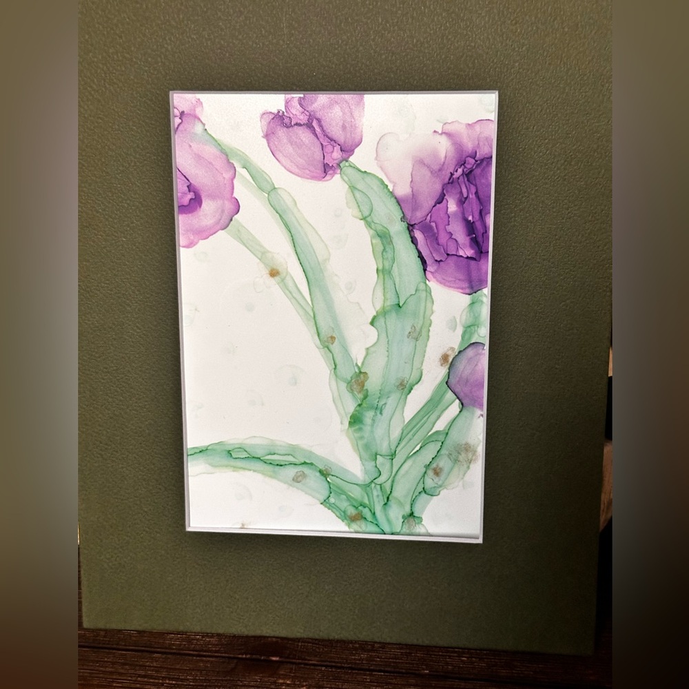 Hand made original purple botanical abstract alcohol ink painting